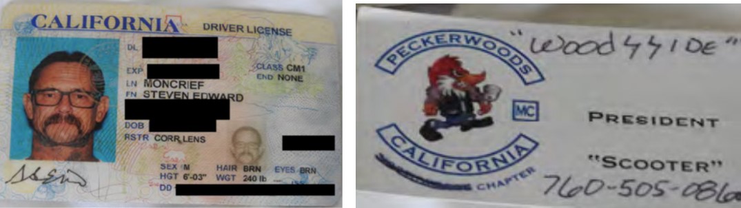 Business card that was seized along with Moncrief’s drivers license during the execution of a search warrant at Moncrief’s residence