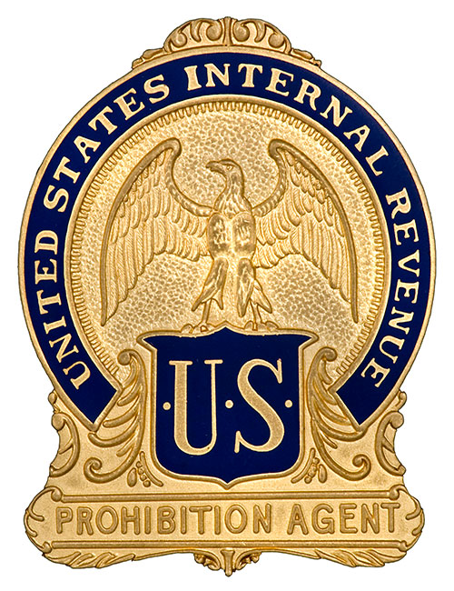 Image of the badge for the Prohibition Unit, Bureau of Internal Revenue, U.S. Department of Treasury 1920-1926