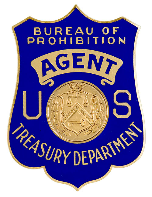 Image of the badge for the Bureau of Prohibition, U.S. Department of Treasury 1927-1930