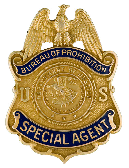 Image of the badge for the Bureau of Prohibition, U.S. Department of Justice 1930-1933