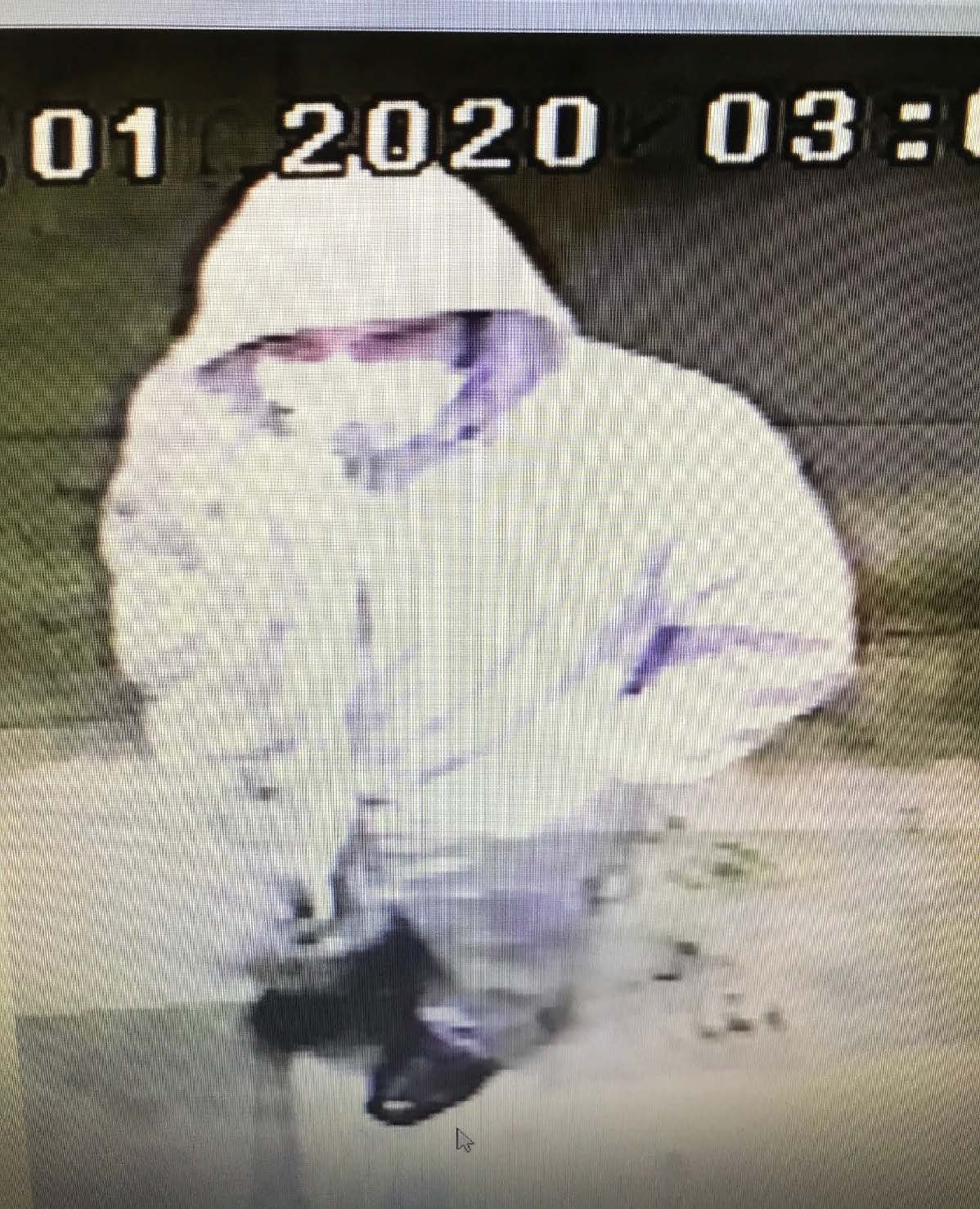 Burglary suspect wearing a hoodie and face mask