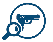 a gun within a circle with a magnifying glass over top