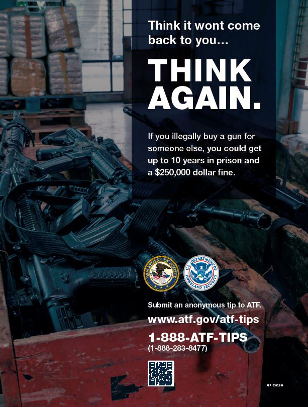 ATF I 3317.8 N Anti-Firearms Trafficking Campaign Poster a room filled with guns, cash and drugs