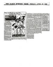 Image of newspaper article in the Olean Evening Times, dated April 27, 1933 with headline: Piracy and Murder in Boose War As Crime Wave Grows on Coast