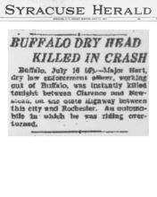 Image of The Syracuse Daily article, dated June 16, 1927, with headline Buffalo Dry Head Killed in Crash