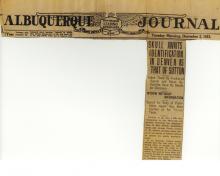 Image of the Albuquerque Journal newspaper article, dated December 5, 1933, with the headline, Skull Awaits Identification in Denver as That of Sutton