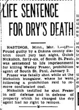 Image of a newspaper article with headline, Life Sentence for Dry's Death