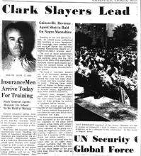 Artículo periodístico con titular, Clark Slayers Lead