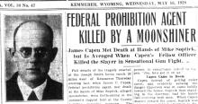 Newspaper article from May 16, 1928, titled, Federal Prohibition Agent Killed by a Moonshiner