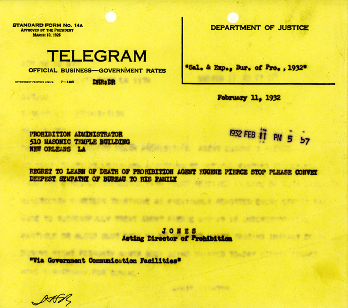Image of telegram regarding death of Eugene Pearce