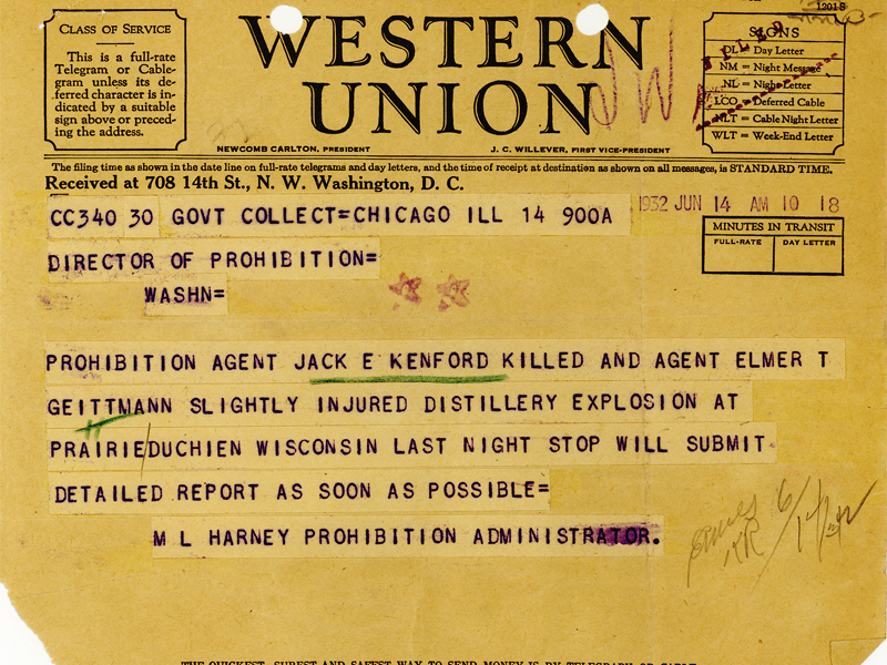 Image of telegram regarding death of Agent Jack Kenford