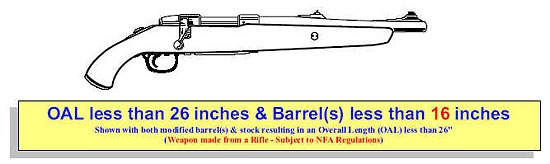 Image of a rifle with modified barrel(s) less than 16 inches and a modified stock making the firearm's overall length less than 26 inches