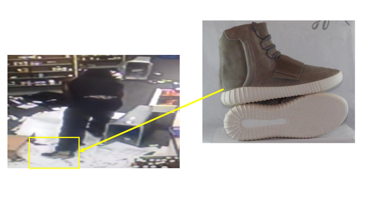Image of a suspect and his shoes, who was responsible for robbing a Rite Aid during the Baltimore riots.