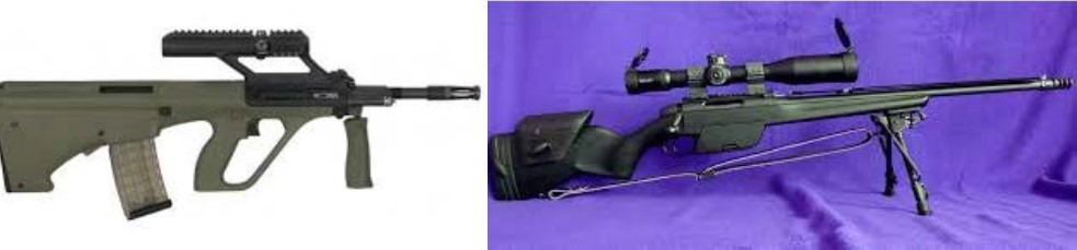 Image of a Steyr AUG rifle and a Steyr SSG-04 rifle which was stolen