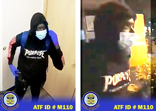 Suspect wearing black pants, black hoodie with Purpose The World Tour written on the front, wearing a face mask, wanted for the PMLS Chicago Lake Dental arson.