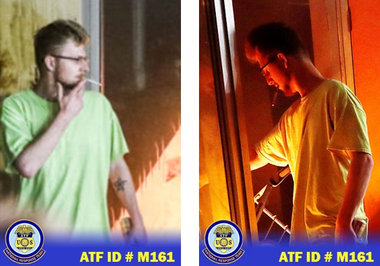 Male suspect, caucasian, tapered hair cut, wearing a neon green t-shirt, black eye glasses and star-like tattoo on the forearm/ 