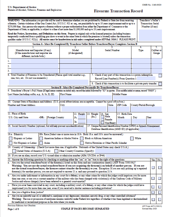ATF Form 4473 Firearms Transaction Record Revisions Bureau of