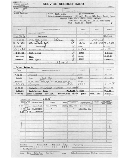 Service Record Card for Walter Guinn