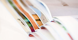 Open publications on a table