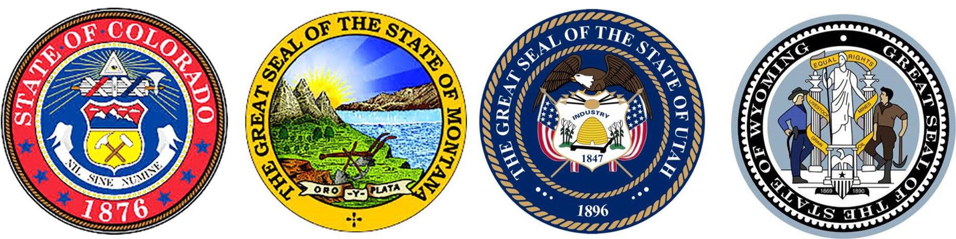 State Seals of Colorado, Montana,  Utah and Wyoming