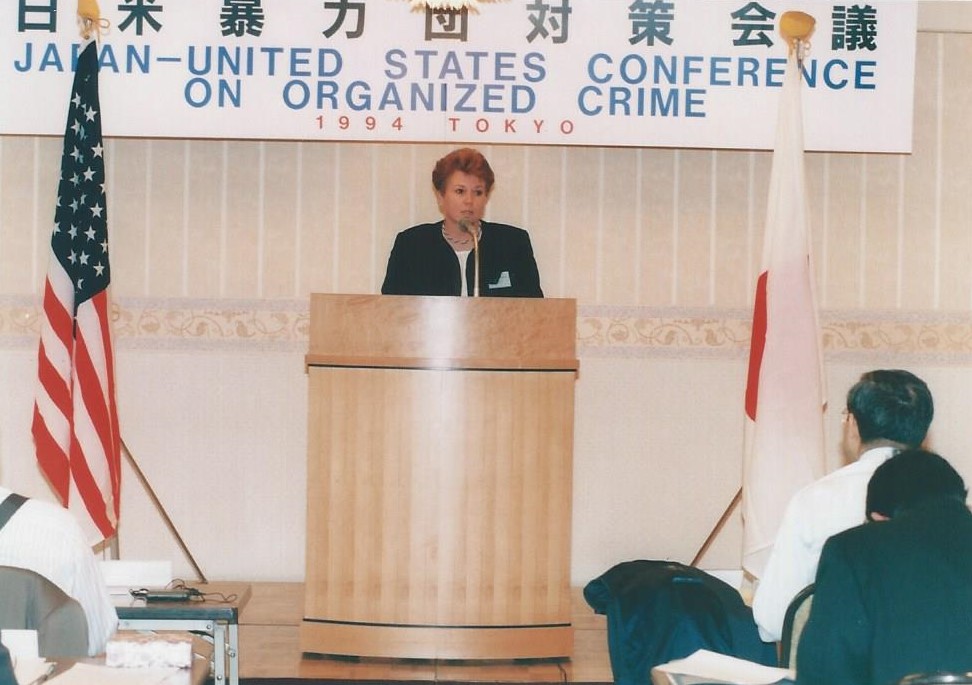 Jo Ann Kocher giving a presentation on ATF's capabilities in Japan