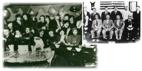 Images of people celebrating the end of the dry era (left and bottom); Image of dry agents (right)