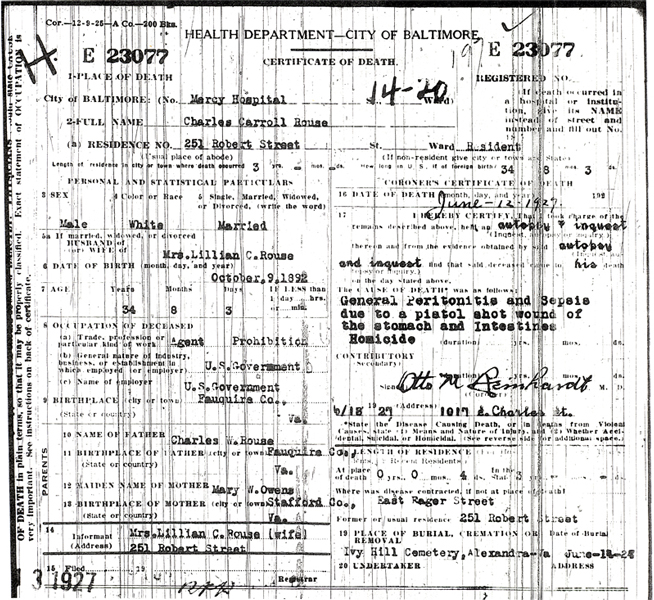 Image of Charles C. Rouse's certificate of death