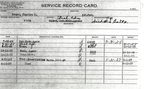 Image of Charles C Rouse's Service Record Card