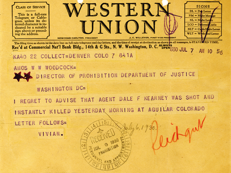 Image of a telegram regarding the death of Dale F. Kearney