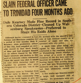 Image of the newspaper article with the headline, Slain Federal Officer Came to Trinidad Four Months Ago