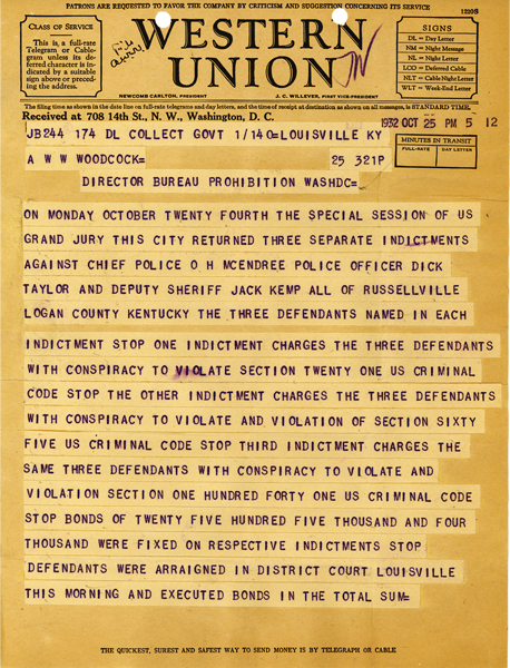 Image of telegram regarding the death of Frank Mather