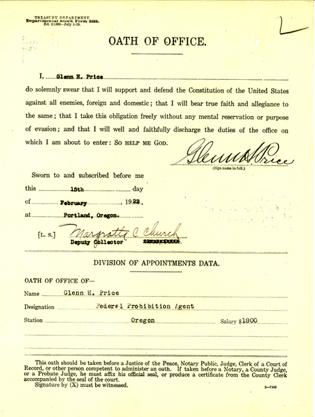 Oath of Office for Glenn Price