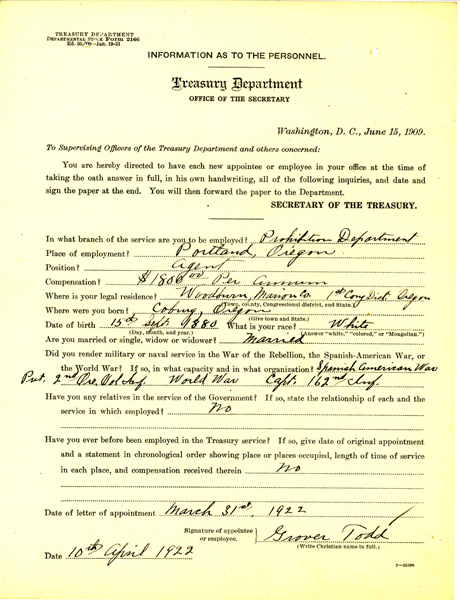 Personnel Document of Grover Todd