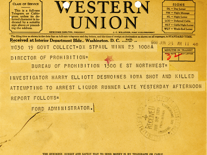 Image of telegram regarding the death of Harry Elliot
