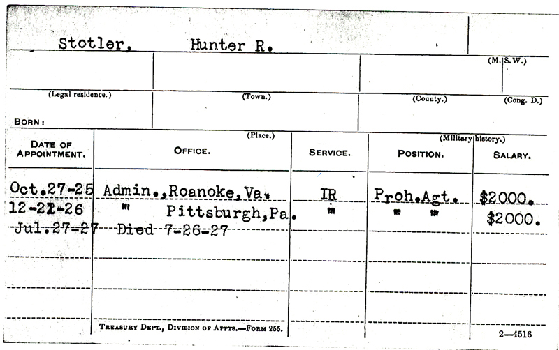 Image of Hunter R. Sotler's service record card