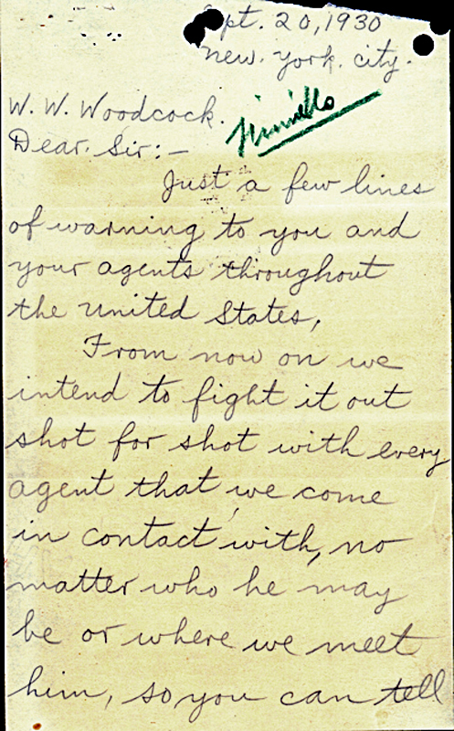 Letter - From the Gang that Murdered John Finiello - Page 1