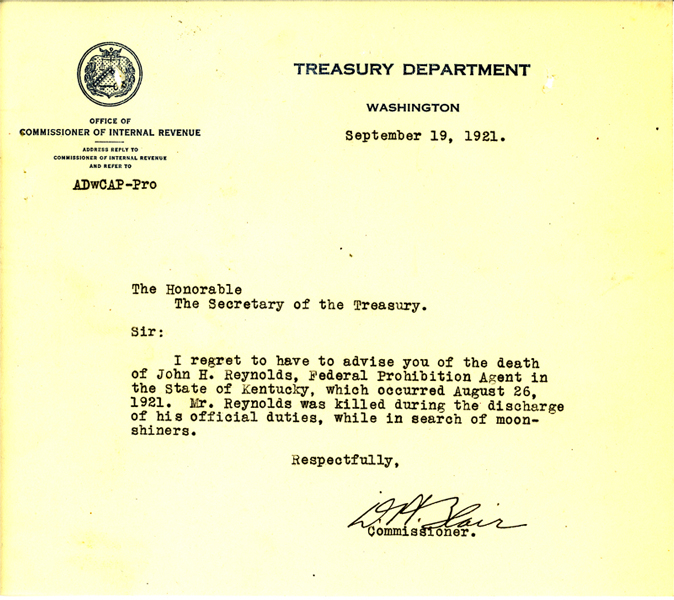 Letter announcing the death of John Reynolds