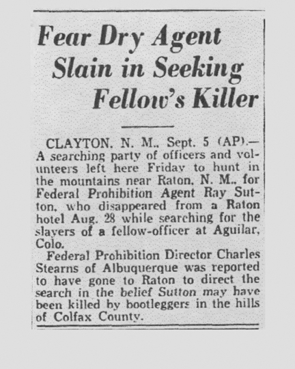 Image of newspaper article with the headline, Fear Dry Agent Slain in Seeking Fellow's Killer