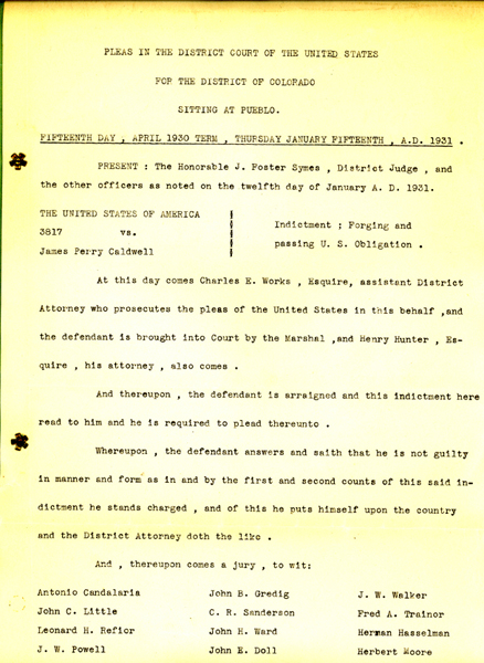 Image of an indictment against James P. Caldwell