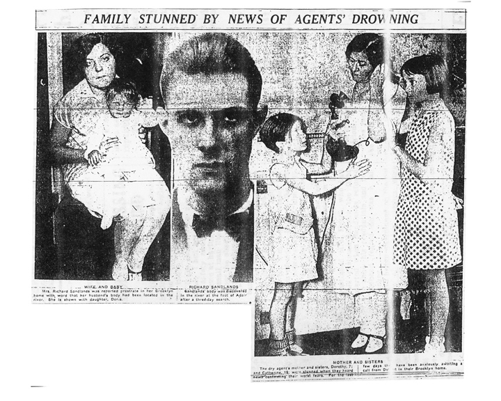 Image of photos in a newspaper with the headline, Family Stunned by News of Agents' Drowning