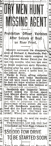 Image of a newspaper article with the headline, Dry Men Hunt Missing Agent