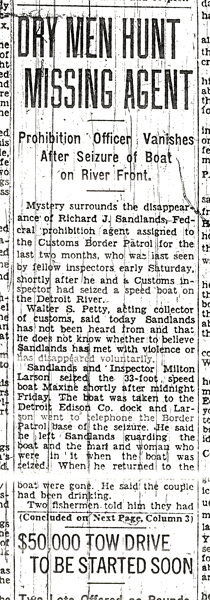 Image of a newspaper article with the headline, Dry Men Hunt Missing Agent
