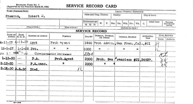 Image of Robert D. Freeman's service record card