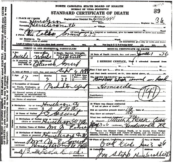 Image of Vaughn E Grant certificate of death