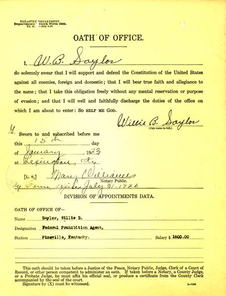 Oath of Office for Willie Saylor