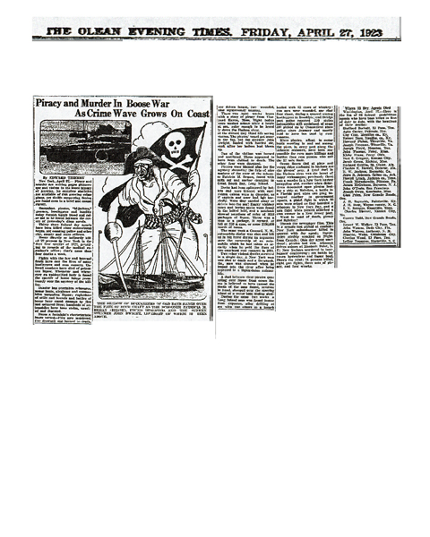 Image of a newspaper article from the Ocean Evening Times about Frank Matuskoitz dated April 27, 1923.