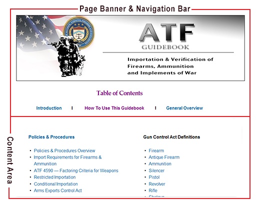 Image of the page banner, navigation bar, and content area providing explanation on how to use the guide.