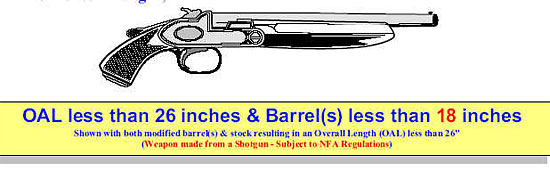 Image of a shotgun shown with both modified barrel(s) with a length less than 18 inches and a modified stock resulting in an overall length less than 26 inches 