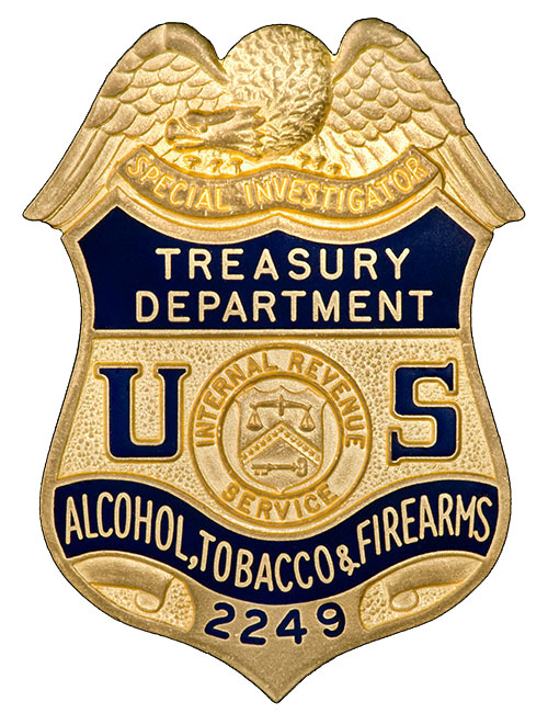 Image of the badge for the Alcohol, Tobacco and Firearms Division, Internal Revenue Service, U.S. Department of the Treasury 1968-1971