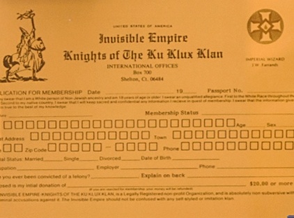 Image of Invisible Empire Knights of the Ku Klux Klan application.